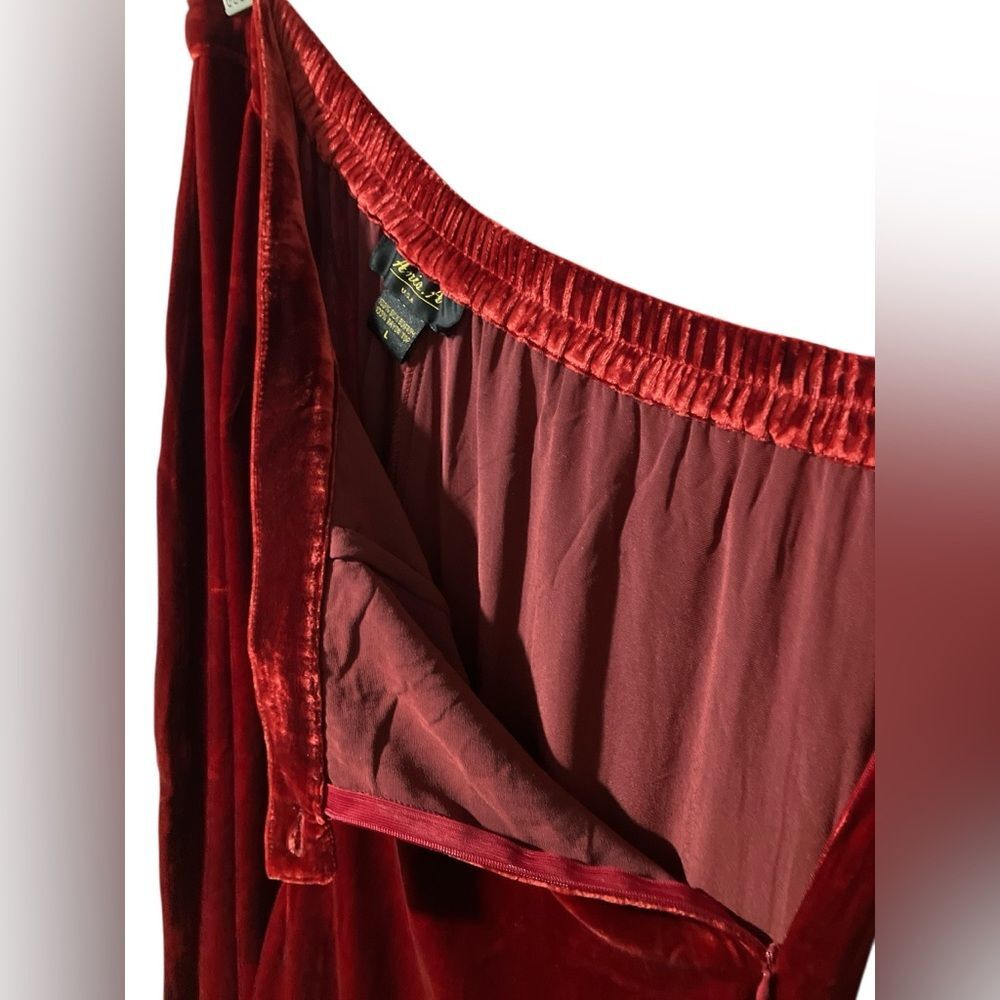 Ania A Velvet Pants Size L Holiday Luxury Silk Wide Leg Christmas Flowy - Picture 6 of 6